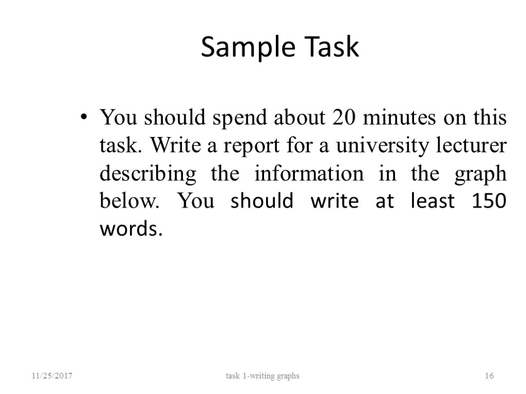 Sample Task You should spend about 20 minutes on this task. Write a report